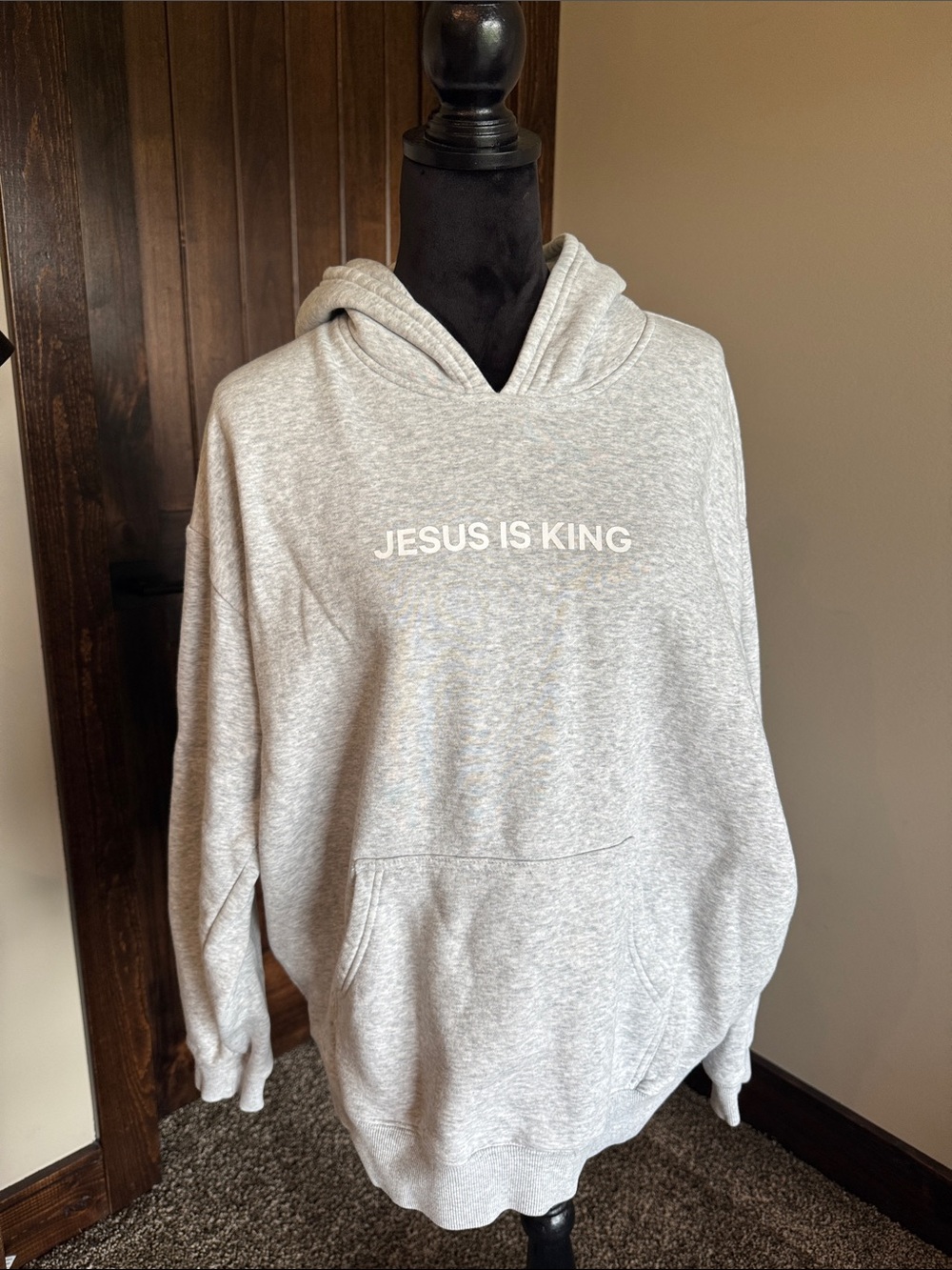 Gray "Jesus Is King" Pullover Hoodie - Unbranded